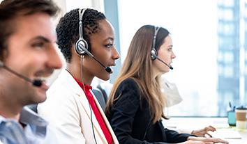 a group of people wearing headsets