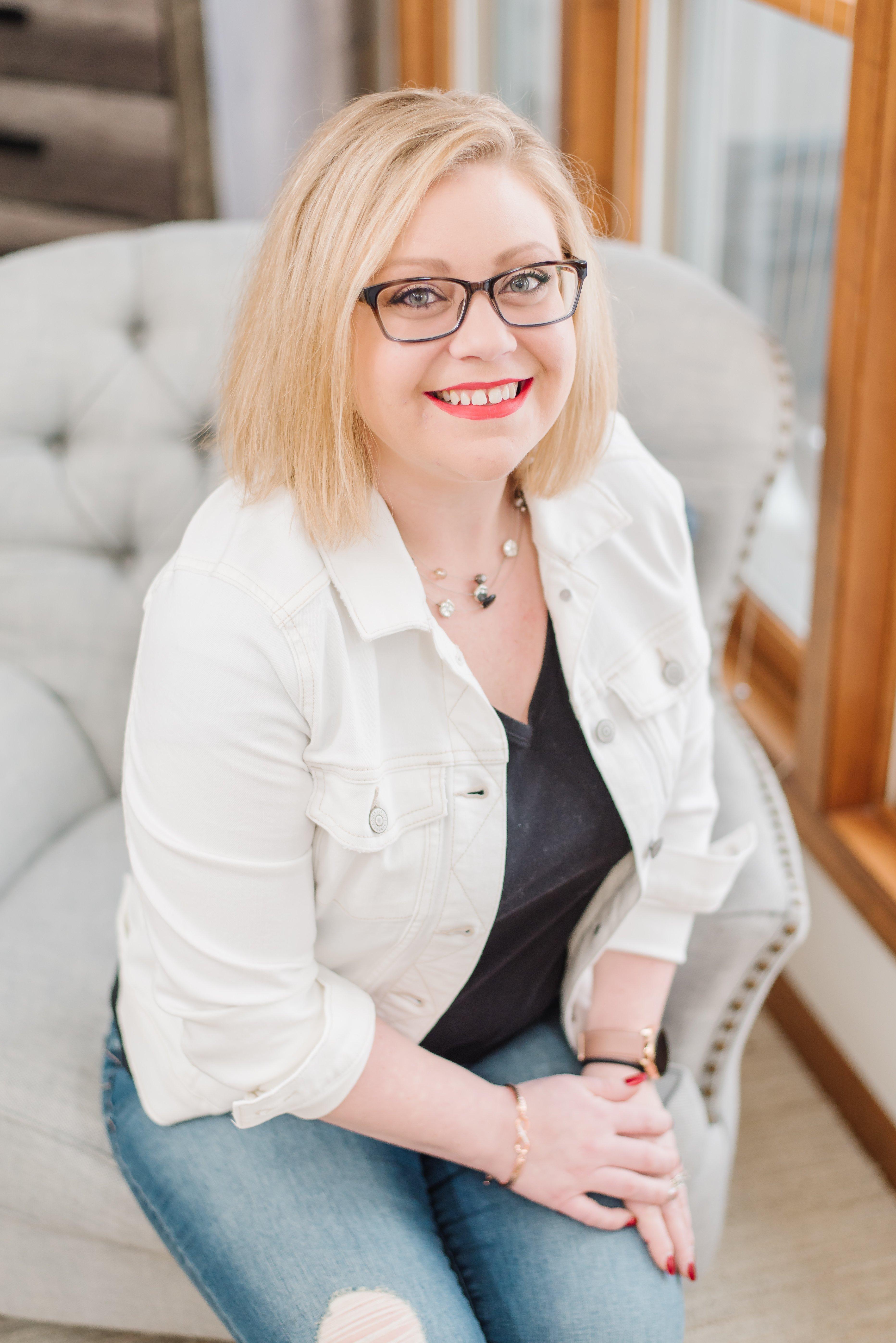 a woman sitting on a couch